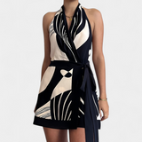 Fae Short Halter Dress with Abstract Print and Belt
