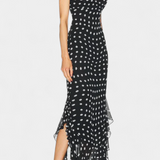 Estefanía Gossamer Dress with Ruffles and Polka Dots in Black and Cream