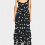 Estefanía Gossamer Dress with Ruffles and Polka Dots in Black and Cream