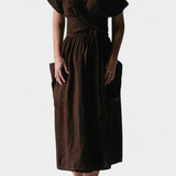 Cressida Cotton Dress with V-Neck and Adjustable Waist
