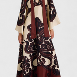 Maritza Long Dress with High Neck and Grenadilla Print