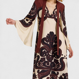 Maritza Long Dress with High Neck and Grenadilla Print