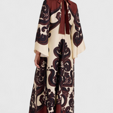 Maritza Long Dress with High Neck and Grenadilla Print