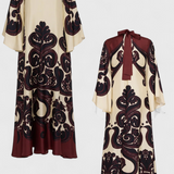 Maritza Long Dress with High Neck and Grenadilla Print