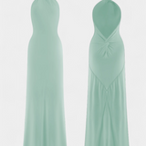 Trinity Fitted Halter Dress with Ruching and Open Back