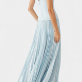 Clara Midi Pleated Dress with Off-the-Shoulder Sleeves