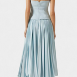 Clara Midi Pleated Dress with Off-the-Shoulder Sleeves