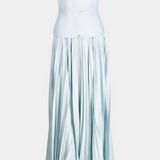 Clara Midi Pleated Dress with Off-the-Shoulder Sleeves