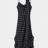 Estefanía Gossamer Dress with Ruffles and Polka Dots in Black and Cream