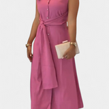 Behnaz Elegant Sleeveless Dress with Belt and Shirt Collar