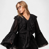 Alida Mini Chiffon Dress with Polka Dots and Ruffled Neckline