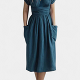 Cressida Cotton Dress with V-Neck and Adjustable Waist