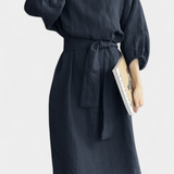Krisbel Linen Cotton Dress with Tied Waist