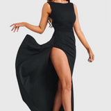 Marion Satin Dress with Open Back and High Split