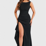 Marion Satin Dress with Open Back and High Split