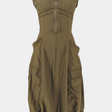 Katana Midi Dress with Bubble Hem and Fitted Corset