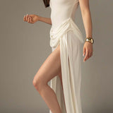 Duchess Maxi Draped Dress with Side Slit