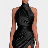 Symone Twisted Halter Dress with Dramatic Side Split