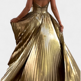 Aikaterini Metallic Maxi Dress with Crossed Neckline and Slit