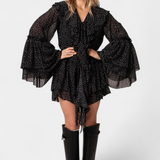 Alida Mini Chiffon Dress with Polka Dots and Ruffled Neckline