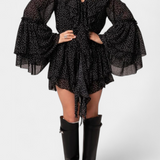 Alida Mini Chiffon Dress with Polka Dots and Ruffled Neckline