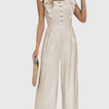 Amahle Linen Blend Jumpsuit with Ruffled Sleeves