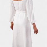 Leonor Off-the-Shoulder Dress with Buttons and Front Tie