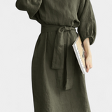 Krisbel Linen Cotton Dress with Tied Waist