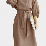 Krisbel Linen Cotton Dress with Tied Waist