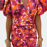 Wibia Printed Dress with Central Ruching and Voluminous Sleeves