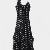 Estefanía Gossamer Dress with Ruffles and Polka Dots in Black and Cream