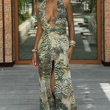 Zephyra Lace Maxi Halter Dress with Split