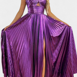 Aikaterini Metallic Maxi Dress with Crossed Neckline and Slit