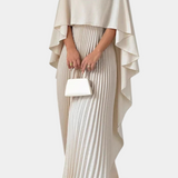 Jane High Neck Pleated Maxi Dress with Ruffle Sleeves