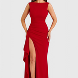 Marion Satin Dress with Open Back and High Split