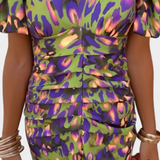 Wibia Printed Dress with Central Ruching and Voluminous Sleeves