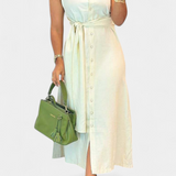 Behnaz Elegant Sleeveless Dress with Belt and Shirt Collar