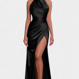 Symone Twisted Halter Dress with Dramatic Side Split
