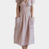 Cressida Cotton Dress with V-Neck and Adjustable Waist