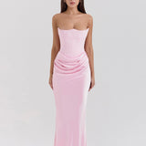 Emily Strapless Corset Draped Maxi Dress