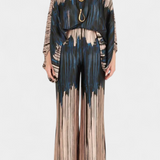 Sybella Two-Piece Set with Off-Shoulder Top and Wide-Leg Printed Trousers