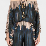 Sybella Two-Piece Set with Off-Shoulder Top and Wide-Leg Printed Trousers