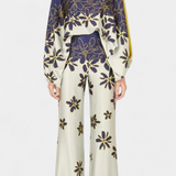 Sybella Two-Piece Set with Off-Shoulder Top and Wide-Leg Printed Trousers