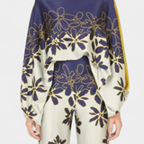 Sybella Two-Piece Set with Off-Shoulder Top and Wide-Leg Printed Trousers