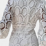 Lucinda Lace Midi Dress with Puff Sleeves and High Neck