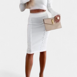 Minerva Elegant Lace Crop Top and High-Waisted Skirt Set