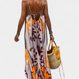 Vilma Dress with Tropical Print and Open Back