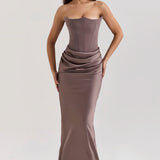 Emily Strapless Corset Draped Maxi Dress