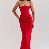 Emily Strapless Corset Draped Maxi Dress