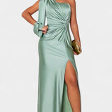 Charlotte Asymmetrical Draped One-Shoulder Dress